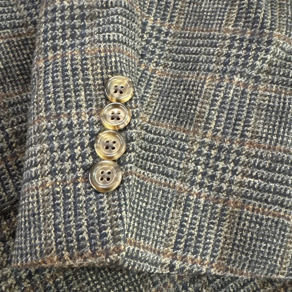 Corbin Mens Sz 44R Blue Brown Glen Plaid Flannel Wool Blazer Sport Coat Jacket